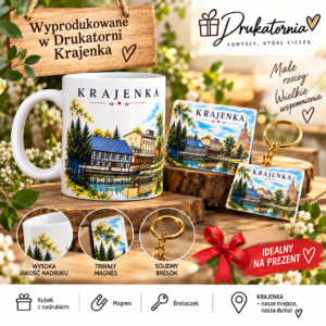 Zestaw pamiątkowy KRAJENKA - Kubek + Mages + Breloczek