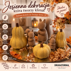 Jesienny Zestaw Dekoracji 3D Dynie Wiewiórki 6 szt. Ozdoby Jesienne