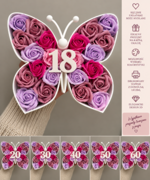 🌸 Motyl z róż mydlanych – wyjątkowy prezent na 18. urodziny 🦋 Personalizacja 20,30,40,50,60,70,80